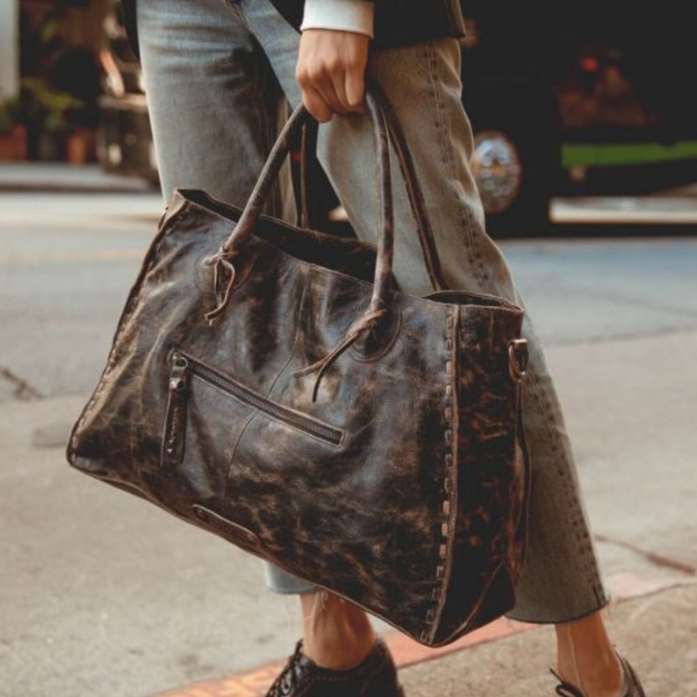 BED STU ROCKAWAY LEATHER BAG IN BLACK LUX